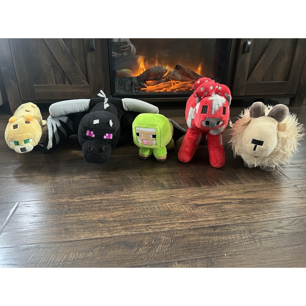 Minecraft Lot Mojang Jinx Ender Dragon Sheep Cow Goat Ocelot Plush Stuffed Toys